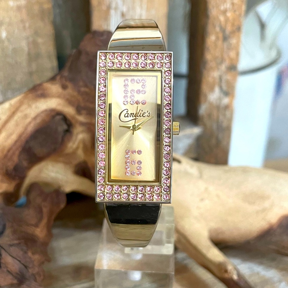Ladies CANDIE’S Pink Crystal Gold Tone Bracelet Watch NEW